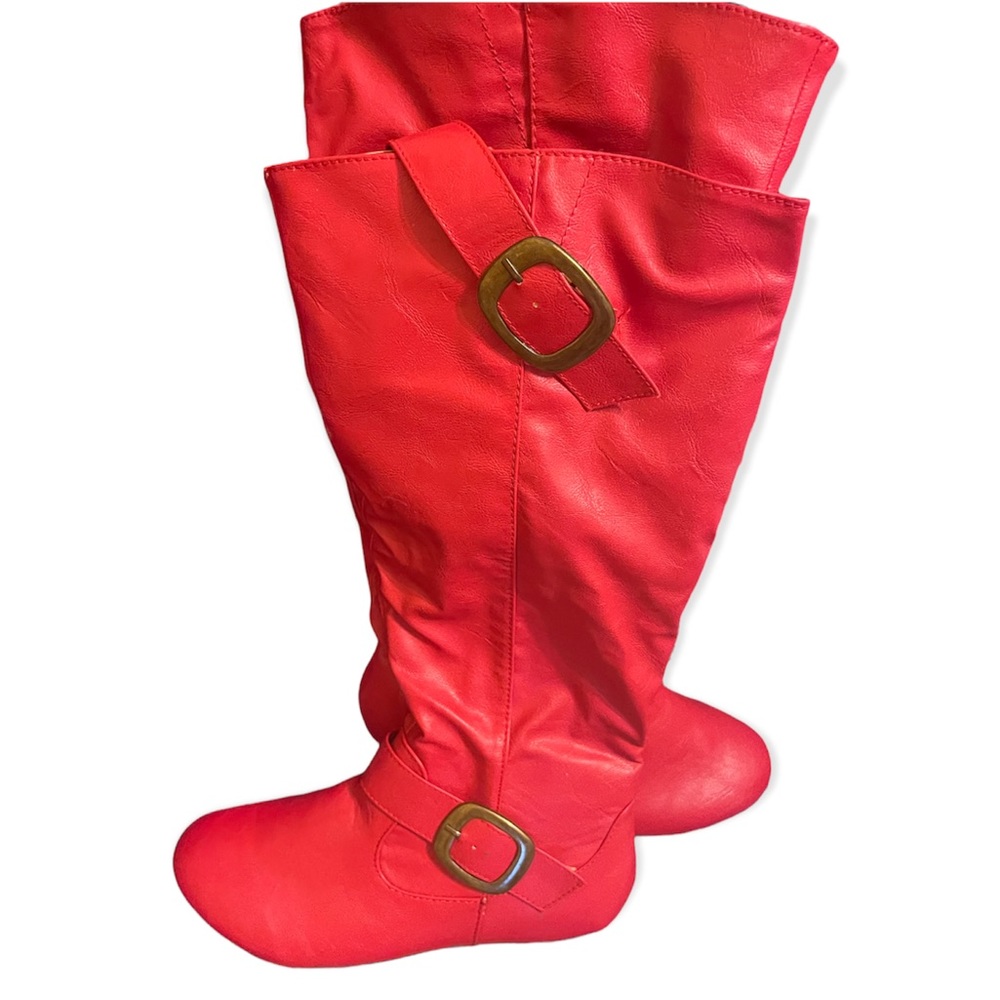 Kalli Red Leather Buckle Tall Boots
